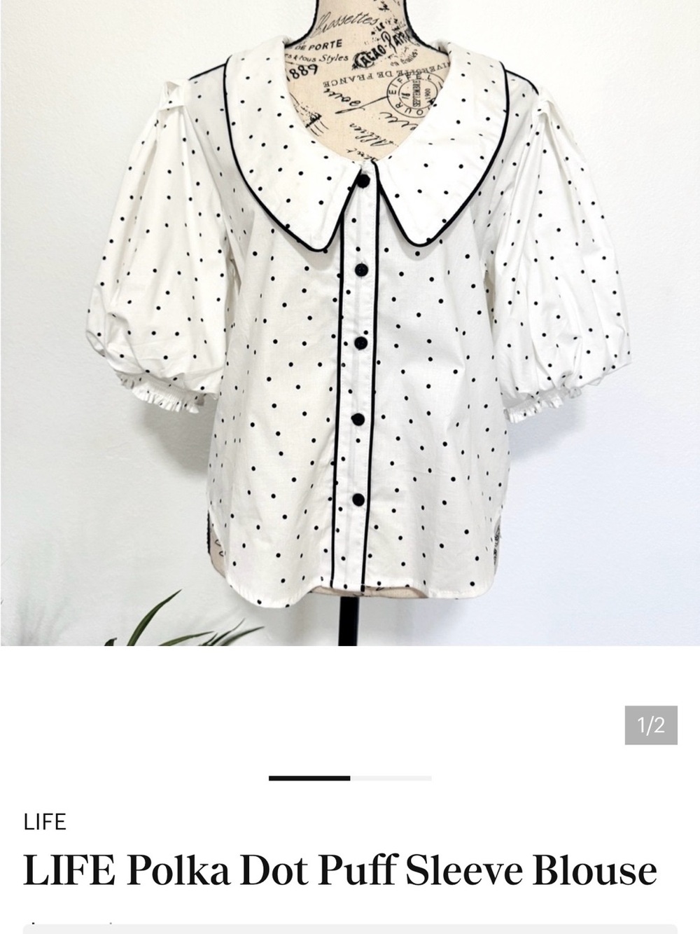 LIFE White Polka Dot Puff Sleeve Blouse